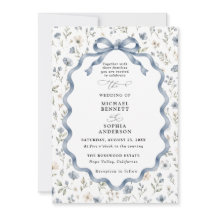 Faire-part de mariage à ruban fleur sauvage bleu p