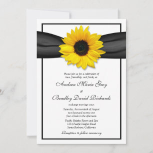 Faire-part de mariage à ruban noir tournesol