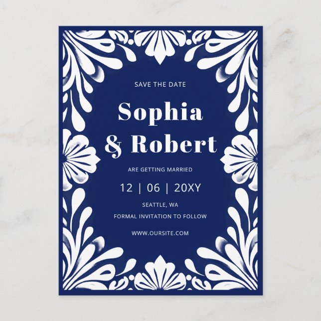 Faire-part de mariage à Talavera Bleu de la Marine (Devant)