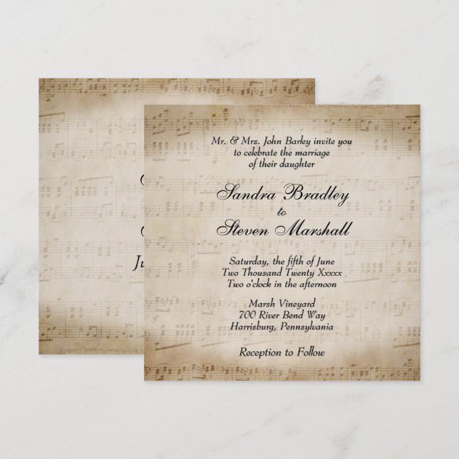 Faire-part de mariage à thème de la musique de feu (Devant / Derrière)