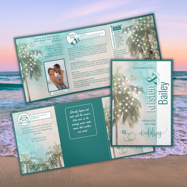 Faire-part de mariage à thème de plage triples (Créateur téléchargé)
