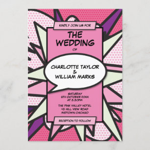 Faire-part de mariage à thème du livre rose modern