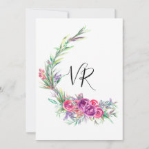 Faire-part de mariage à thème floral violet aquare