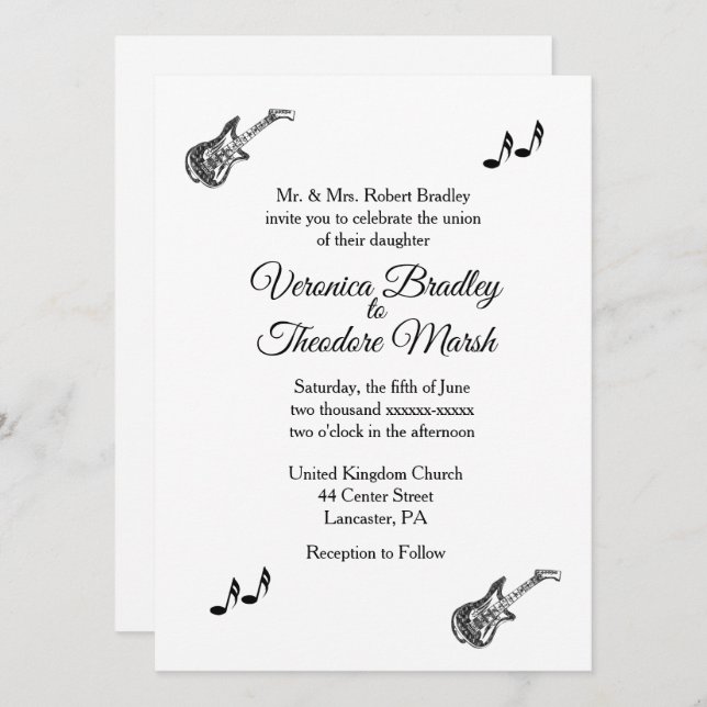 Faire-part de mariage à thème Guitare électrique (Devant / Derrière)