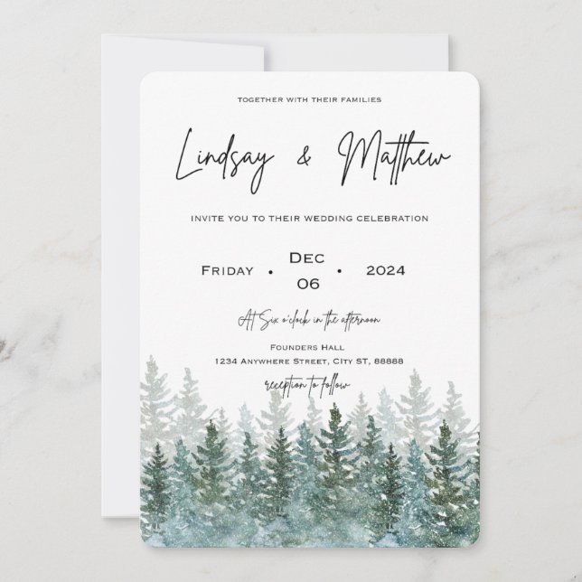 Faire-part de mariage à thème Noël et hiver (Devant)