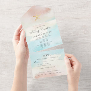 Faire-Part de Mariage à Thème Plage TOUT-EN-UN