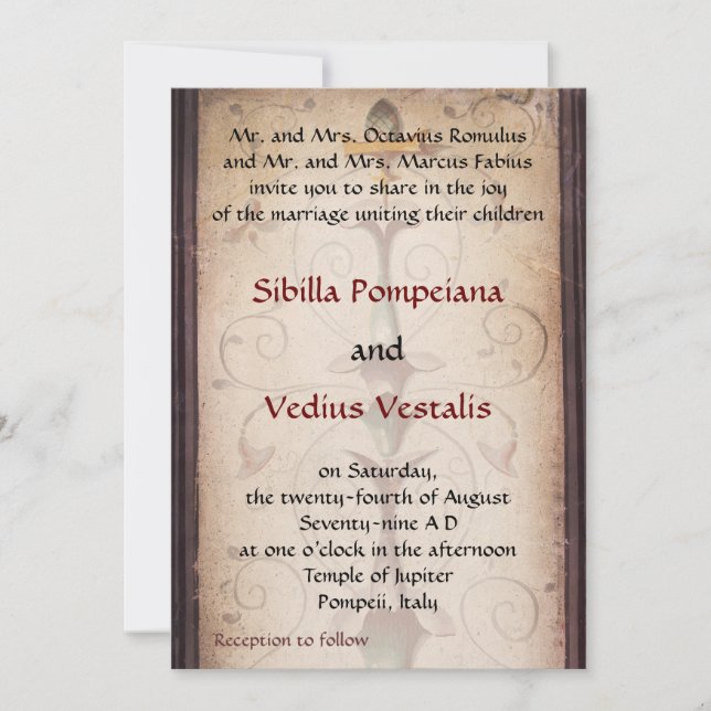 Faire-part de mariage à thème Pompéi (Devant)
