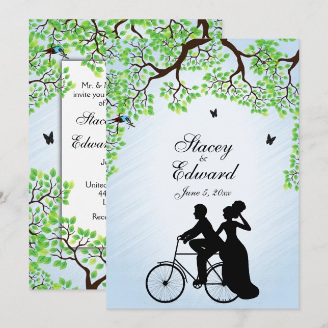 Faire-part de mariage à vélo Blue Skies (Devant / Derrière)