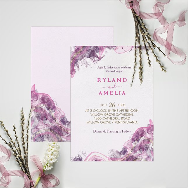 Faire-part de mariage Abstrait d'alcool pourpre (Créateur téléchargé)