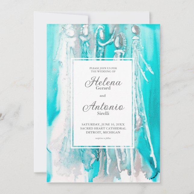 Faire-part de mariage Abstrait Turquoise Turquoise (Devant)