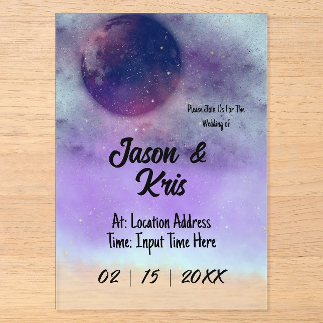 Faire-part de mariage acrylique céleste (Recto)
