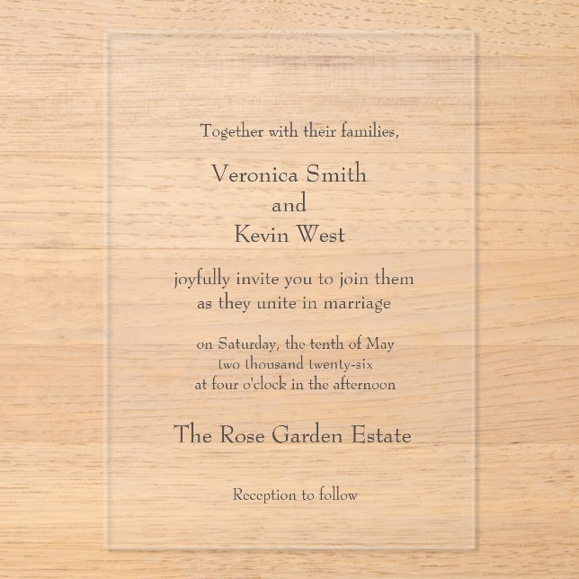 Faire-part de mariage acrylique clair modèle (Recto)