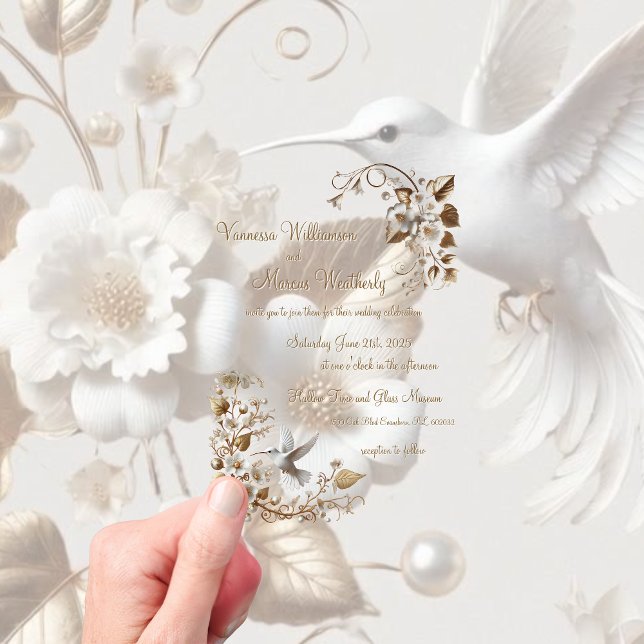 Faire-part de mariage acrylique de colibri blanc (Créateur téléchargé)
