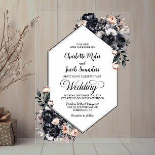 Faire-part de mariage acrylique géométrique noire