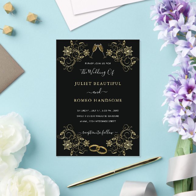 Faire-part de mariage acrylique noir et or (Insitu (Mariage))