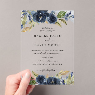 Faire-part de mariage acrylique transparent à feui