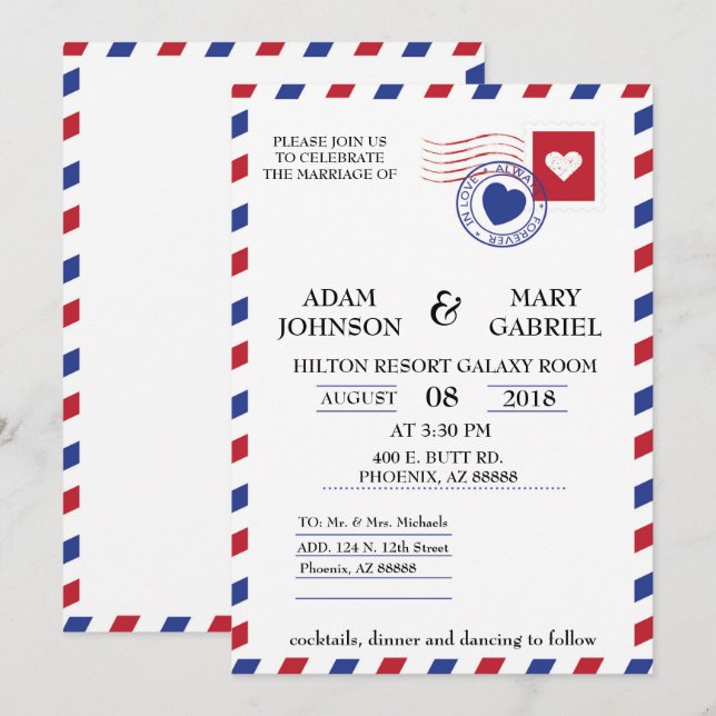 Faire-part de mariage Airmail (Devant / Derrière)