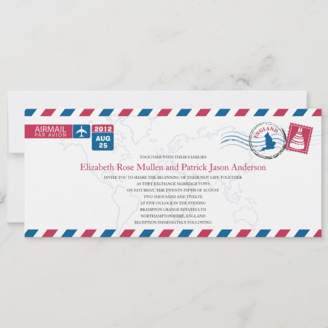 Faire-part de mariage Airmail Angleterre (Devant)