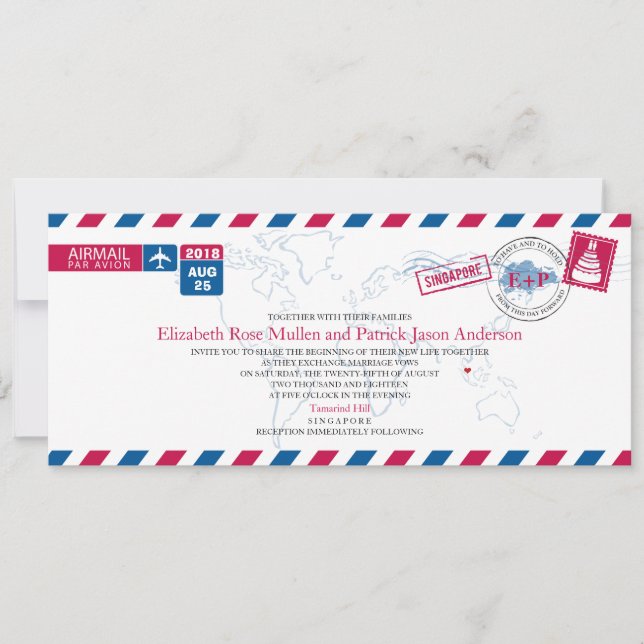 Faire-part de mariage Airmail Singapour (Devant)