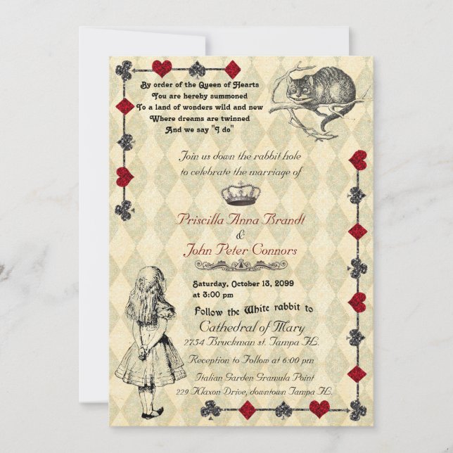 Faire-part de mariage "Alice au pays des merveille (Devant)