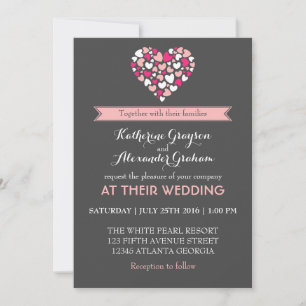 Faire-part de mariage Amour et Cœur Rose et Gris