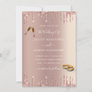 Faire-part de mariage anneaux pailletés blush or r
