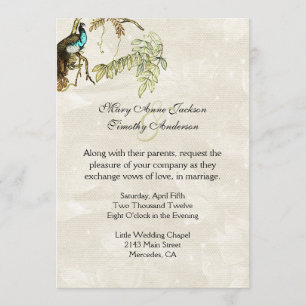 Faire-part de mariage antique de paon de regard