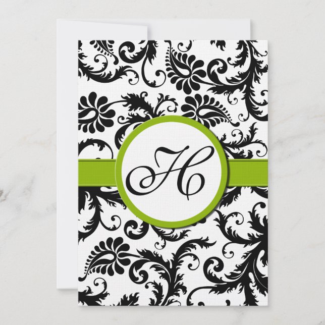 Faire-part de mariage Apple Green Damask Swils (Devant)