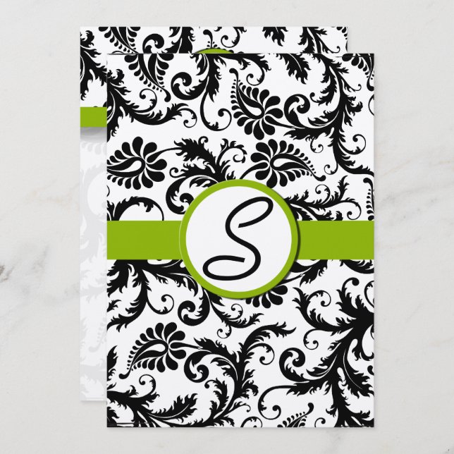 Faire-part de mariage Apple Green Damask Swils (Devant / Derrière)
