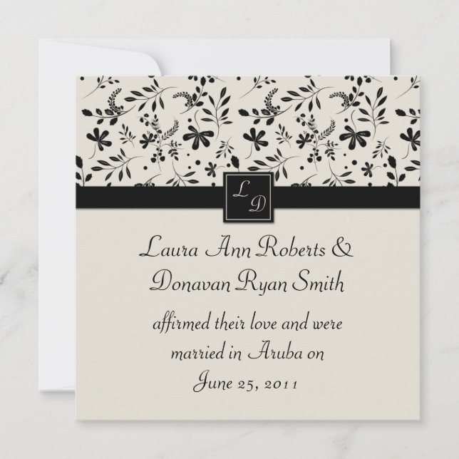 Faire-part de mariage après-mariage floral noir et (Devant)