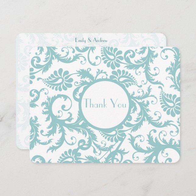 Faire-part de mariage Aqua Blue Damask (Devant / Derrière)