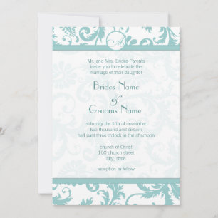Faire-part de mariage Aqua Blue Damask