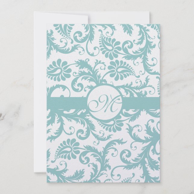 Faire-part de mariage Aqua Blue Damask (Devant)