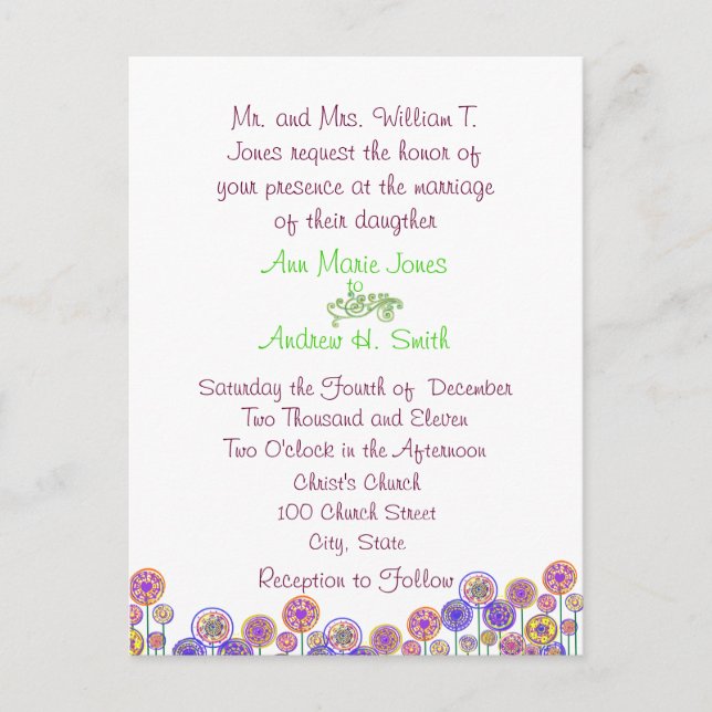 Faire-part de mariage Aqua Blue & Lime Swils (Devant)