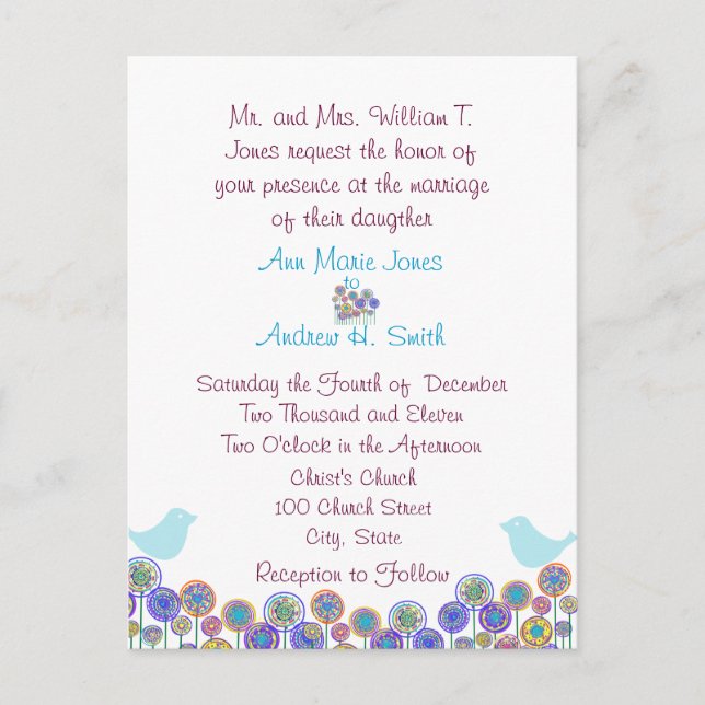 Faire-part de mariage Aqua Blue & Plum Swirls (Devant)