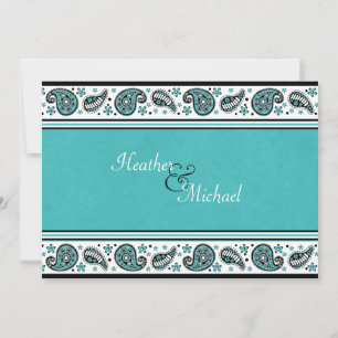 Faire-part de mariage Aqua, White et Black Paisley