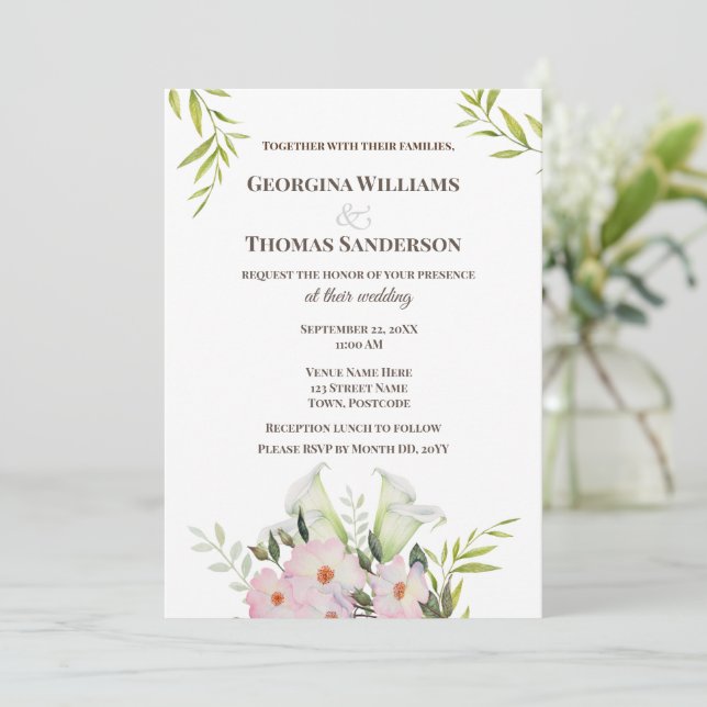 Faire-part de mariage Aquarelle Blanc Calla Lilies (Debout devant)