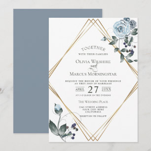 Faire-part de mariage   Aquarelle bleu bleu foncé