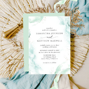 Faire-part de mariage aquarelle bleu et vert