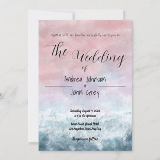Faire-part de mariage aquarelle coucher de soleil 