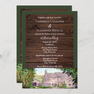 Faire-part de mariage aquarelle du pont de pierre