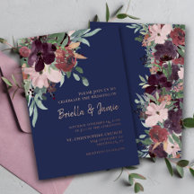 Faire-part de mariage aquarelle florale bleu marin