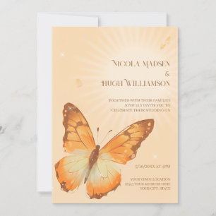 Faire-part de mariage aquarelle papillon monarque