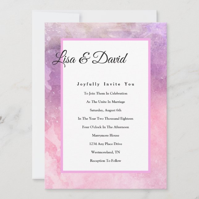 Faire-part de mariage - Aquarelle rose (Devant)