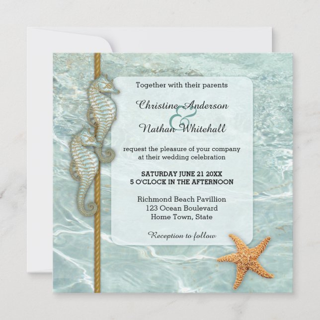 Faire-part de mariage aquatique marin (Devant)