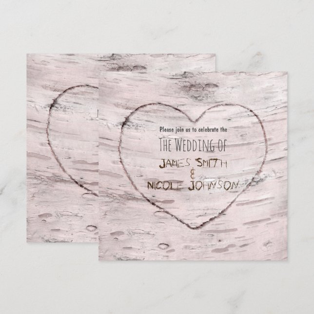 Faire-part de mariage Arbre blanc & Cœur sculpté (Devant / Derrière)