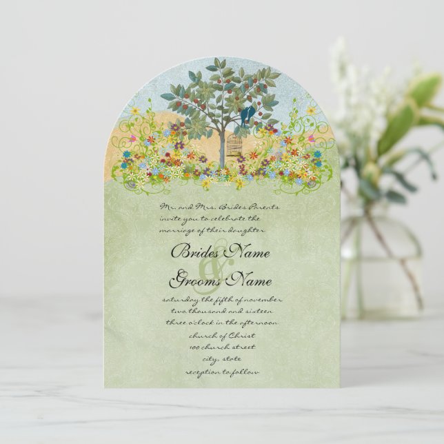 Faire-part de mariage Arbre Inséparables de fleurs (Debout devant)