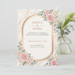 Faire-part de mariage Arche en marbre or rose blus