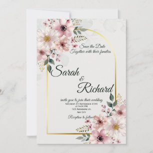 Faire-part de mariage Arche Florale Dorée aux Joue