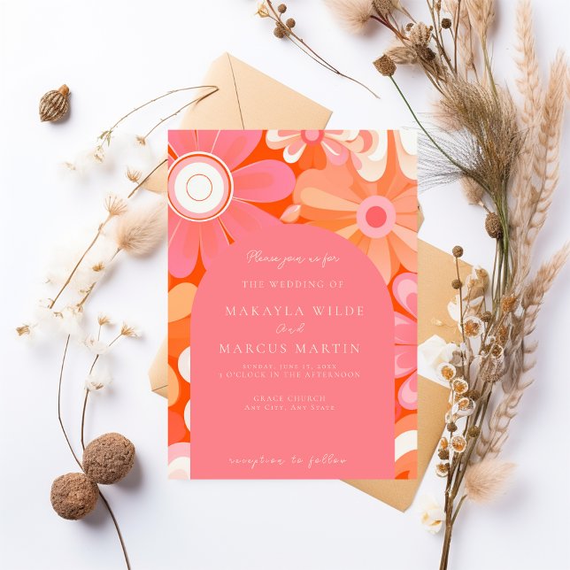 Faire-part de mariage Arche rose gras rétro (Créateur téléchargé)